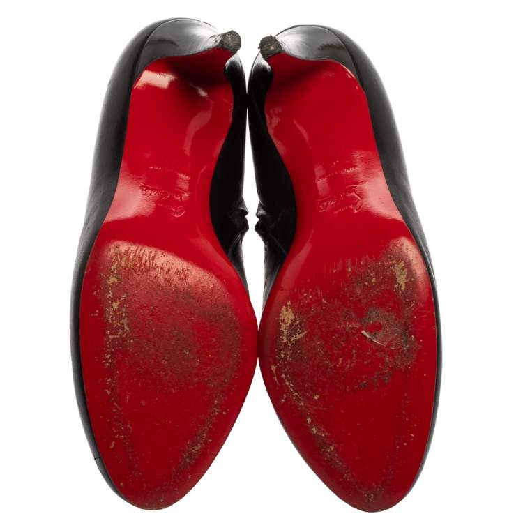 Pre Owned Christian Louboutin Black Leather Belle Ankle Boots Size 39