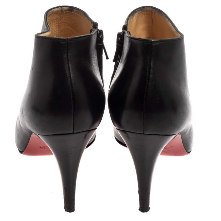 Pre Owned Christian Louboutin Black Leather Belle Ankle Boots Size 39