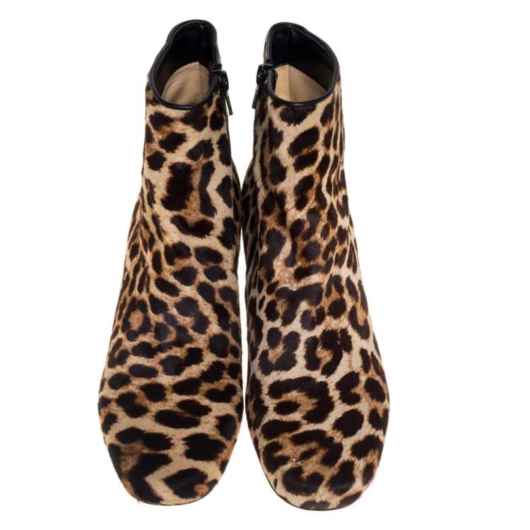 Pre Owned Christian Louboutin Brown/Beige Calf Hair Tounoir Ankle Boots Size 39.5