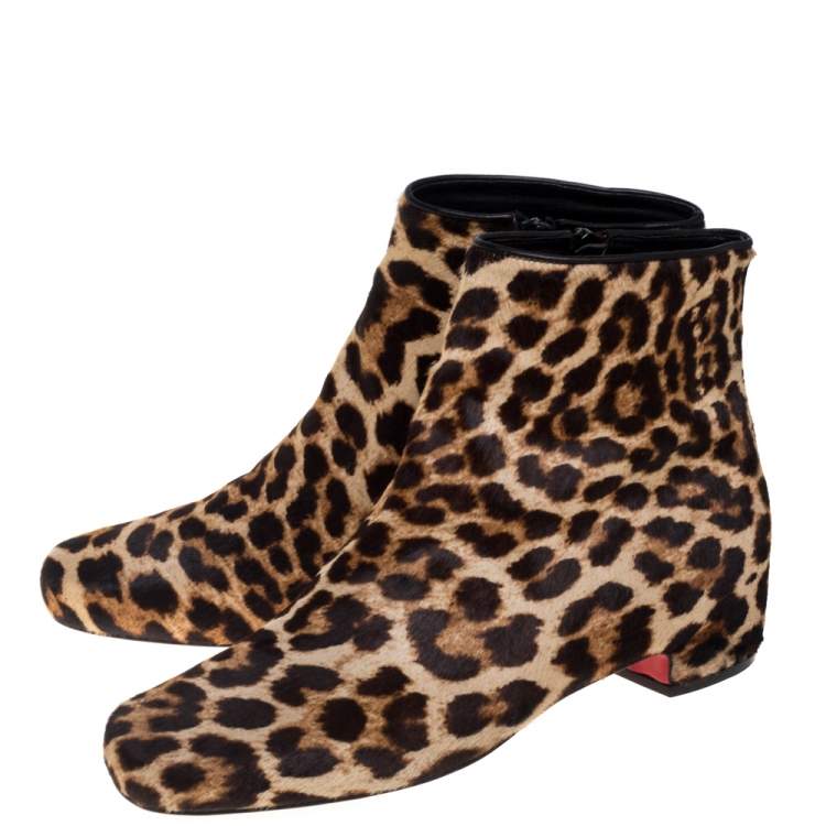 Pre Owned Christian Louboutin Brown/Beige Calf Hair Tounoir Ankle Boots Size 39.5
