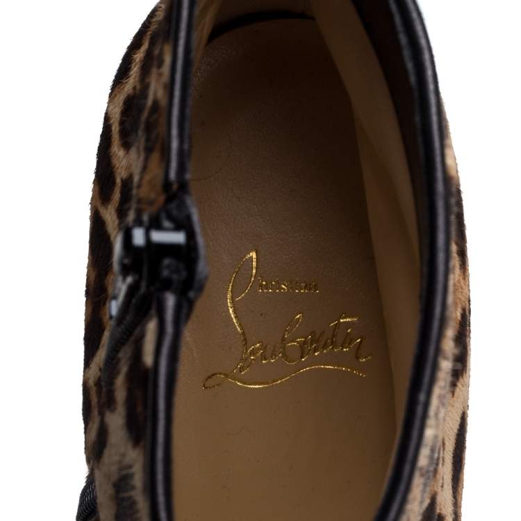 Pre Owned Christian Louboutin Brown/Beige Calf Hair Tounoir Ankle Boots Size 39.5