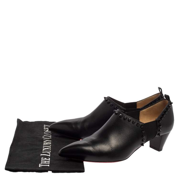 Pre Owned Christian Louboutin Black Leather Vicky Ankle Boots Size 39.5