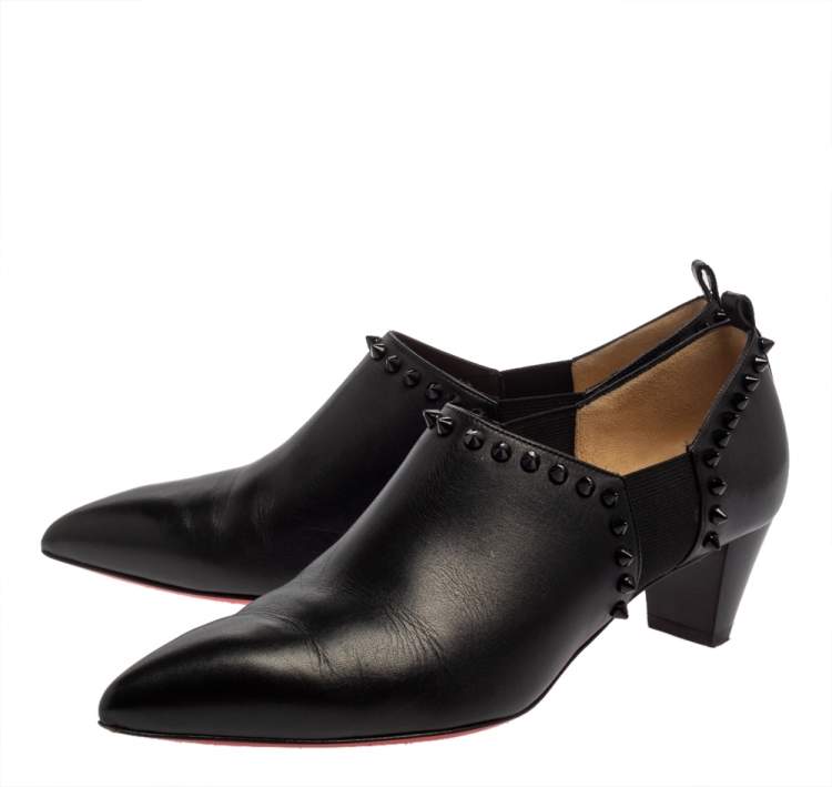 Pre Owned Christian Louboutin Black Leather Vicky Ankle Boots Size 39.5
