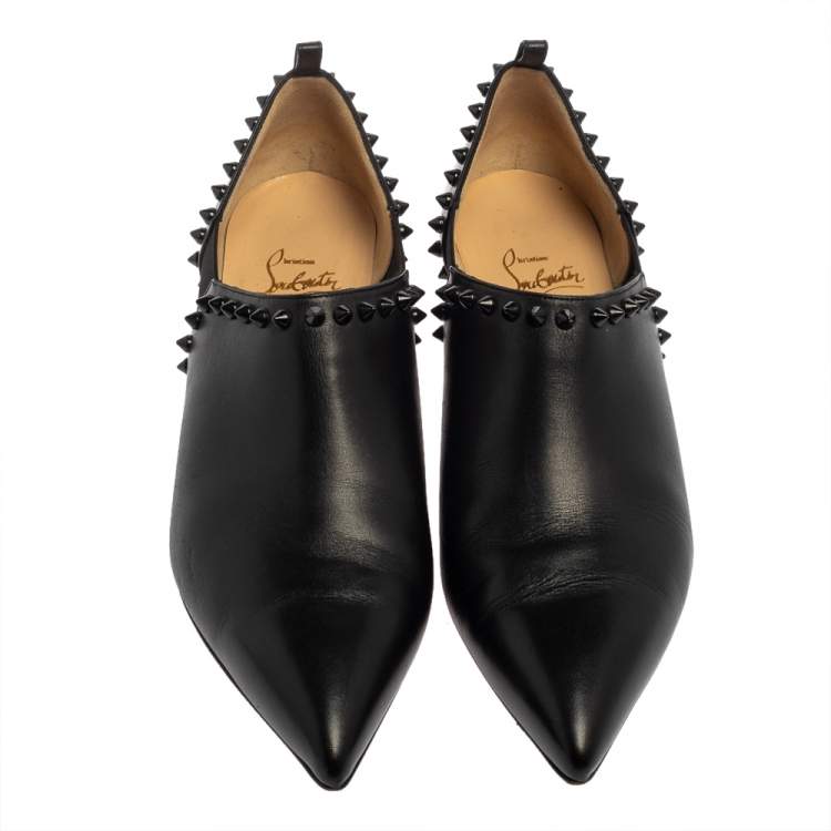 Pre Owned Christian Louboutin Black Leather Vicky Ankle Boots Size 39.5