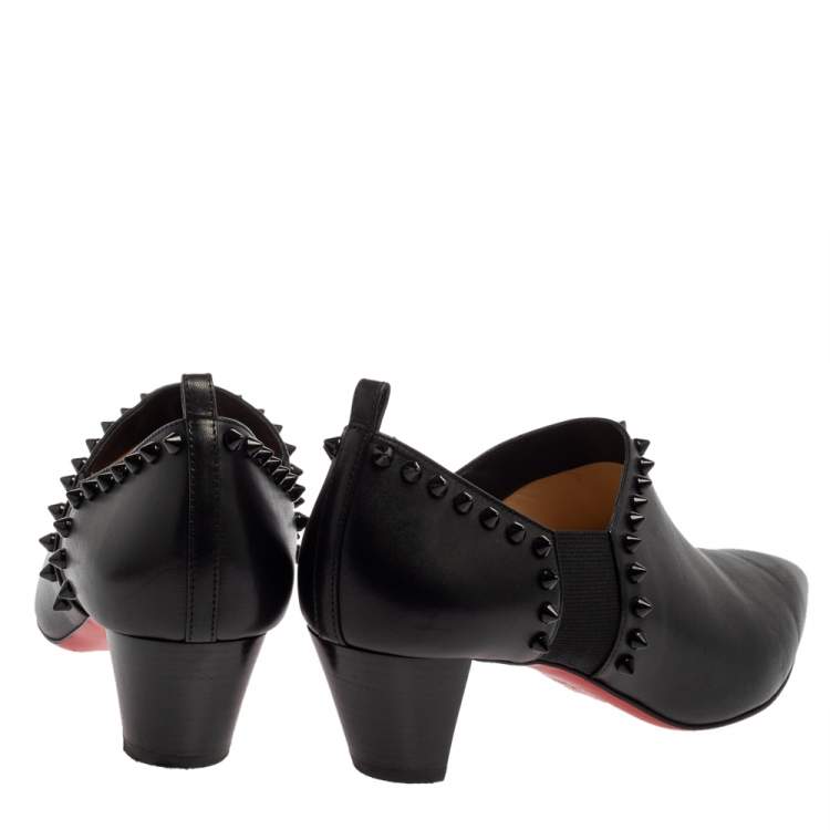 Pre Owned Christian Louboutin Black Leather Vicky Ankle Boots Size 39.5