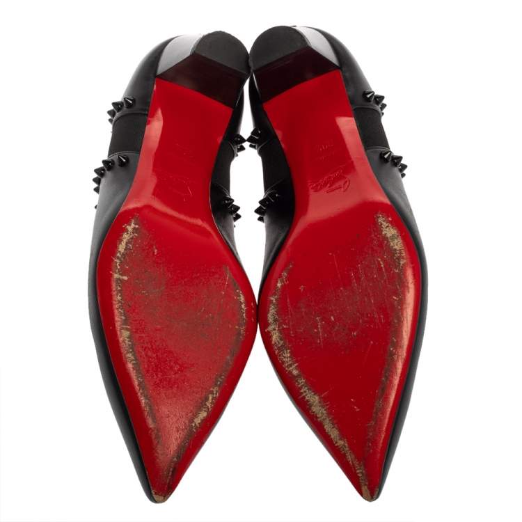 Pre Owned Christian Louboutin Black Leather Vicky Ankle Boots Size 39.5