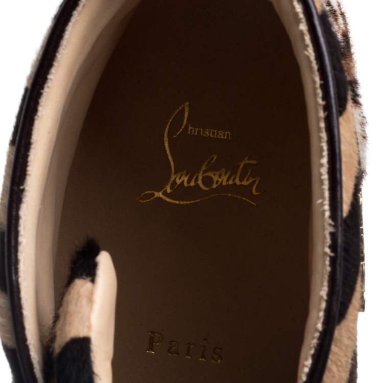 Pre Owned Christian Louboutin Brown/White Leopard Print Calf Hair Rantus Orlato High Top Sneakers Size 39