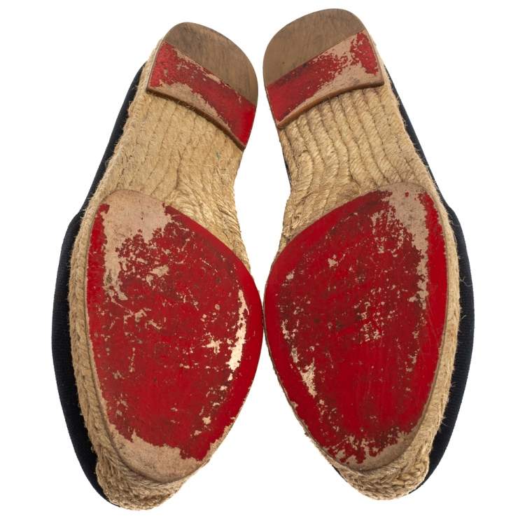 Pre Owned Christian Louboutin Navy Blue Canvas Gala Embroidered Crest Espadrilles Size 39