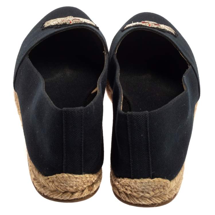 Pre Owned Christian Louboutin Navy Blue Canvas Gala Embroidered Crest Espadrilles Size 39