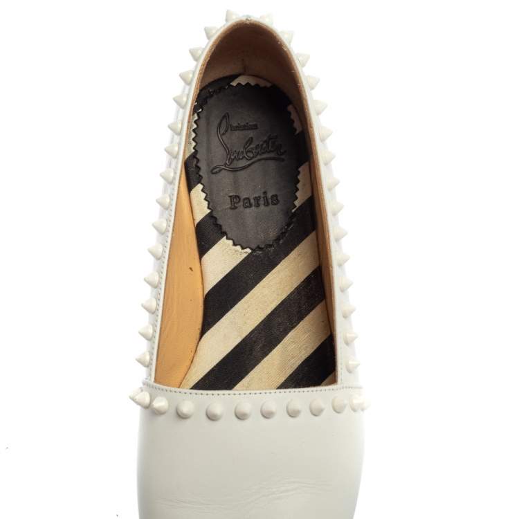 Pre Owned Christian Louboutin White Leather Melides Spike Trim Flat Espadrilles Size 39