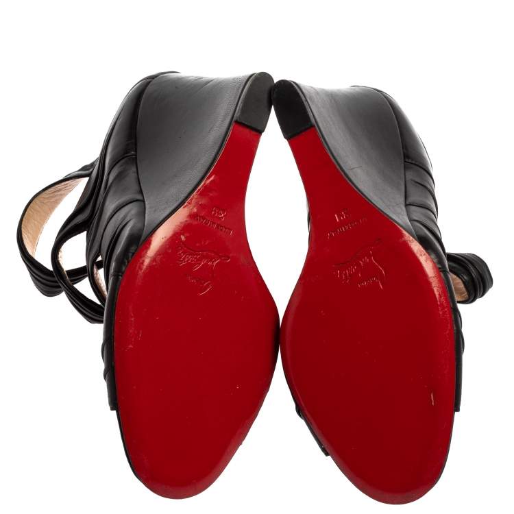 Pre Owned Christian Louboutin Black Leather Ruched Cut Out Developpa Booties Size 39