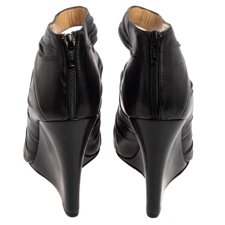 Pre Owned Christian Louboutin Black Leather Ruched Cut Out Developpa Booties Size 39