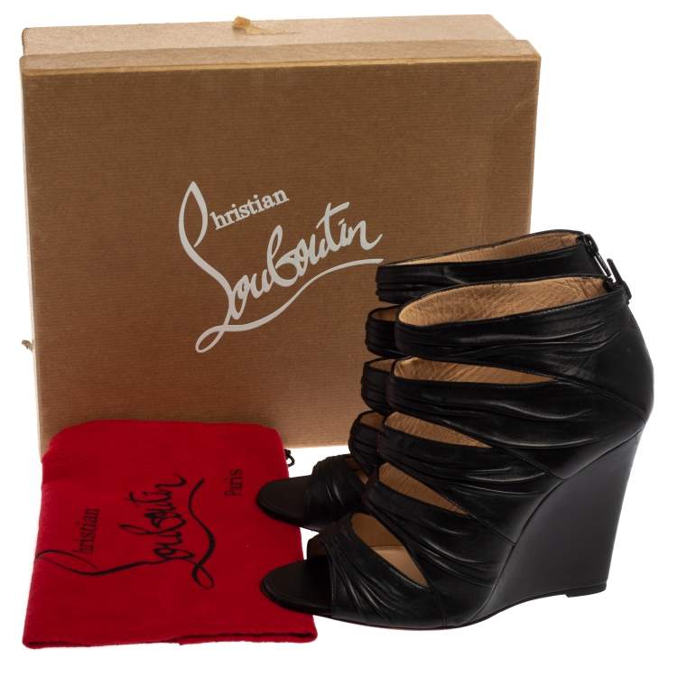 Pre Owned Christian Louboutin Black Leather Ruched Cut Out Developpa Booties Size 39