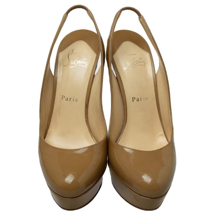 Pre Owned Christian Louboutin Beige Patent Leather Bianca Slingback Sandals Size 38