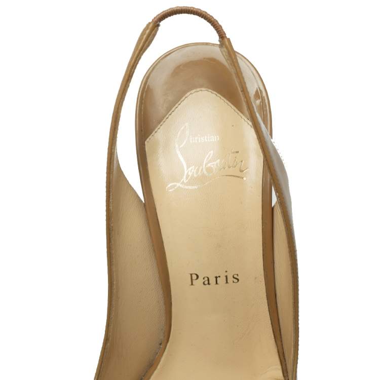 Pre Owned Christian Louboutin Beige Patent Leather Bianca Slingback Sandals Size 38