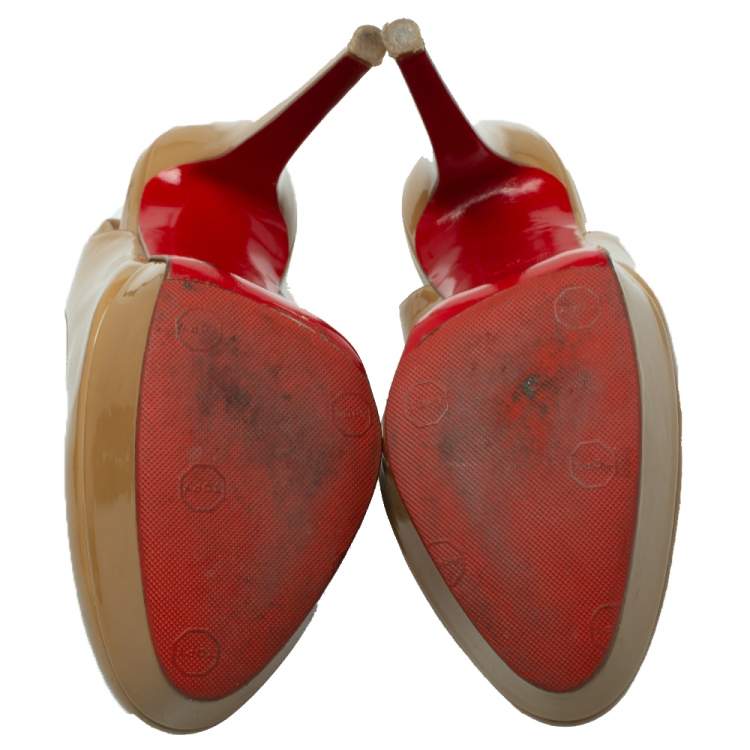 Pre Owned Christian Louboutin Beige Patent Leather Bianca Slingback Sandals Size 38