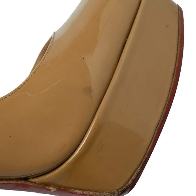 Pre Owned Christian Louboutin Beige Patent Leather Bianca Slingback Sandals Size 38