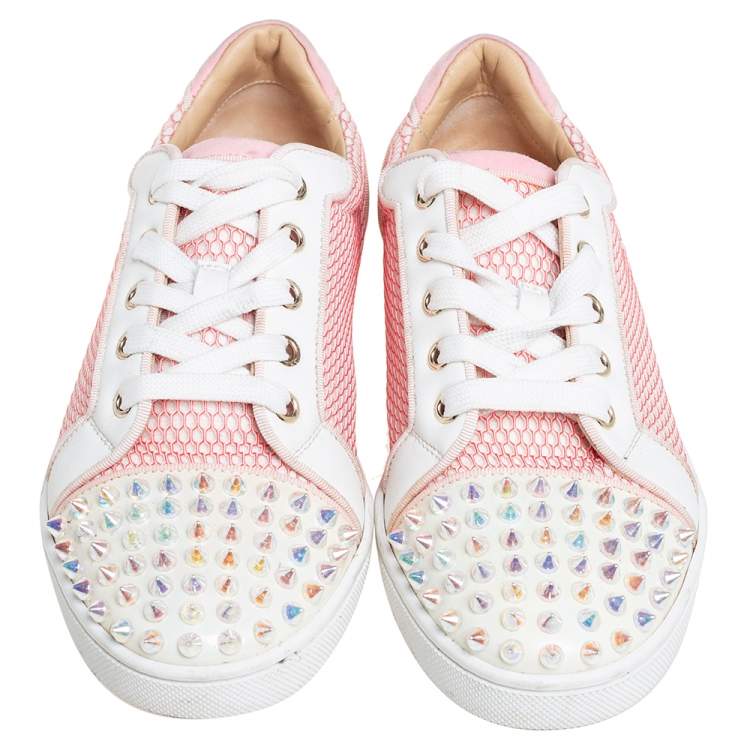 مملوكة مسبقًا Christian Louboutin Pink Fabric And Patent Leather Spiked Louis Junior Sneakers Size 37