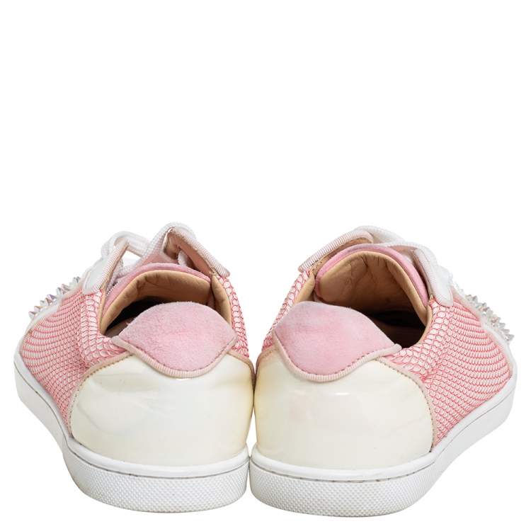 مملوكة مسبقًا Christian Louboutin Pink Fabric And Patent Leather Spiked Louis Junior Sneakers Size 37