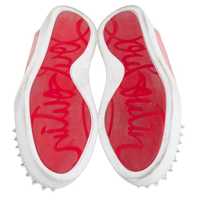 مملوكة مسبقًا Christian Louboutin Pink Fabric And Patent Leather Spiked Louis Junior Sneakers Size 37