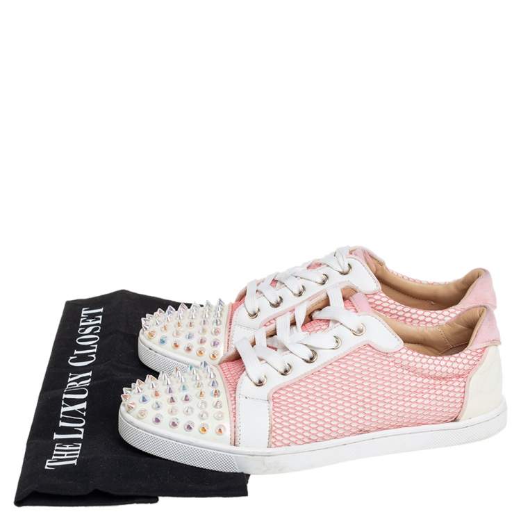 مملوكة مسبقًا Christian Louboutin Pink Fabric And Patent Leather Spiked Louis Junior Sneakers Size 37