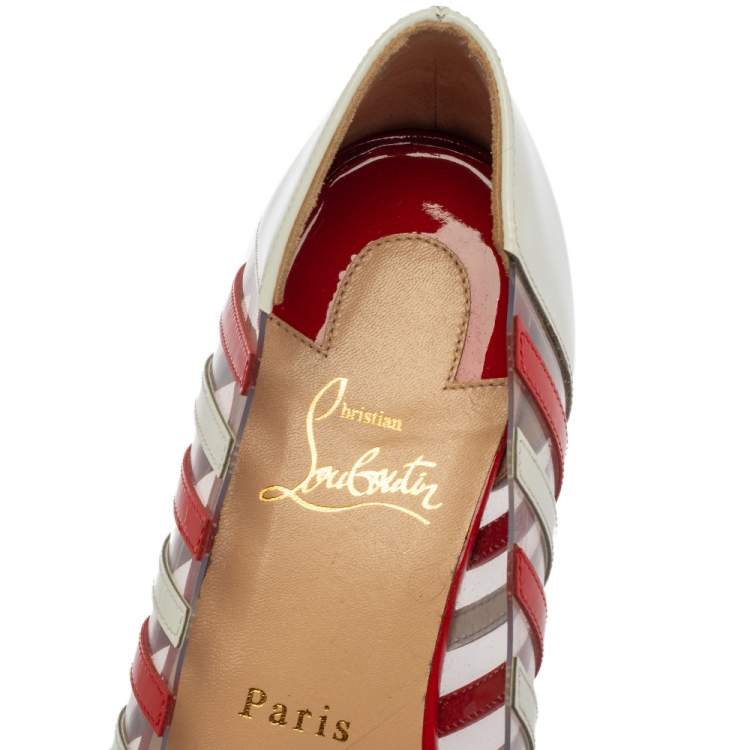 Pre Owned Christian Louboutin Red Patent Leather and PVC Peep Toe A6 Ballet Flats Size 38