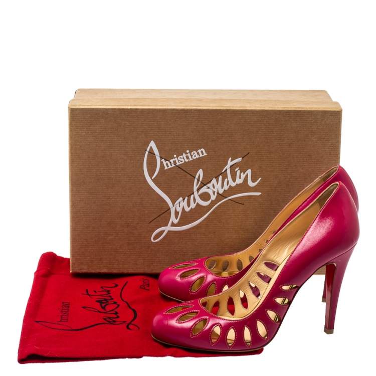 Pre Owned Christian Louboutin Pink Leather Laser Cut Pumps Size 36.5