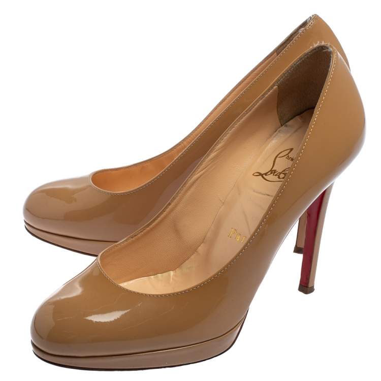 Pre Owned Christian Louboutin Beige Patent Leather Neofilo Pumps Size 36.5