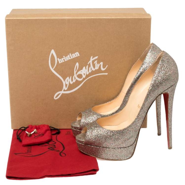 Pre Owned Christian Louboutin Multicolor Glitter Lady Peep Toe Pumps Size 40