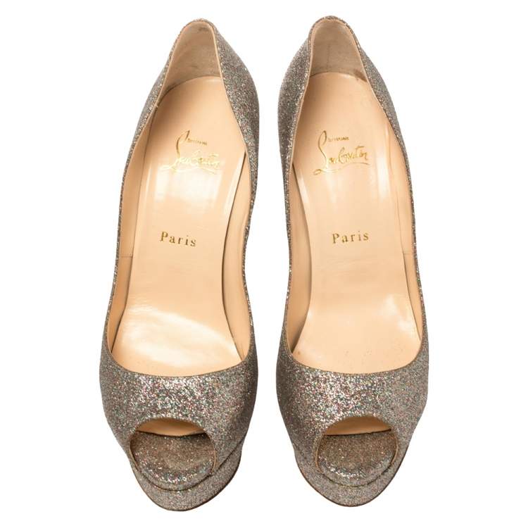 Pre Owned Christian Louboutin Multicolor Glitter Lady Peep Toe Pumps Size 40