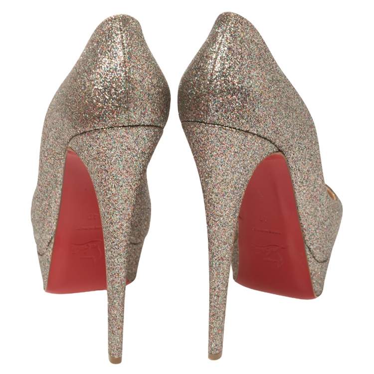 Pre Owned Christian Louboutin Multicolor Glitter Lady Peep Toe Pumps Size 40