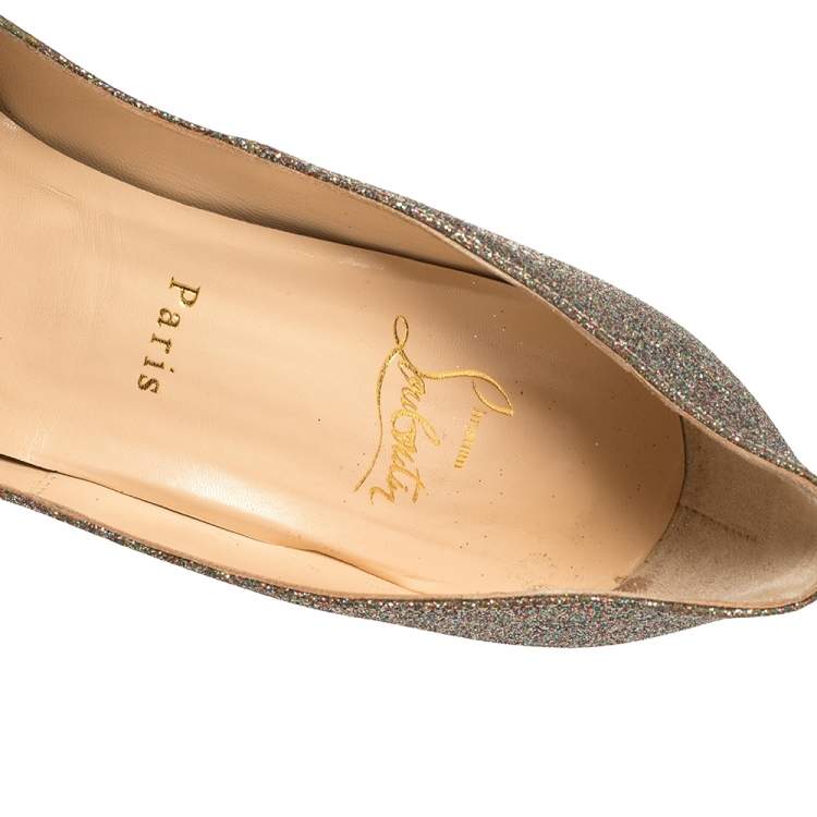 Pre Owned Christian Louboutin Multicolor Glitter Lady Peep Toe Pumps Size 40