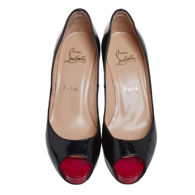 Pre Owned Christian Louboutin Black Patent Leather Very Prive Pumps Size 38