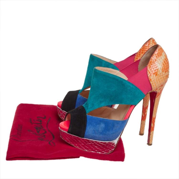 Pre Owned Christian Louboutin Multicolour Python Leather And Suede Pitou Pumps Size 37.5