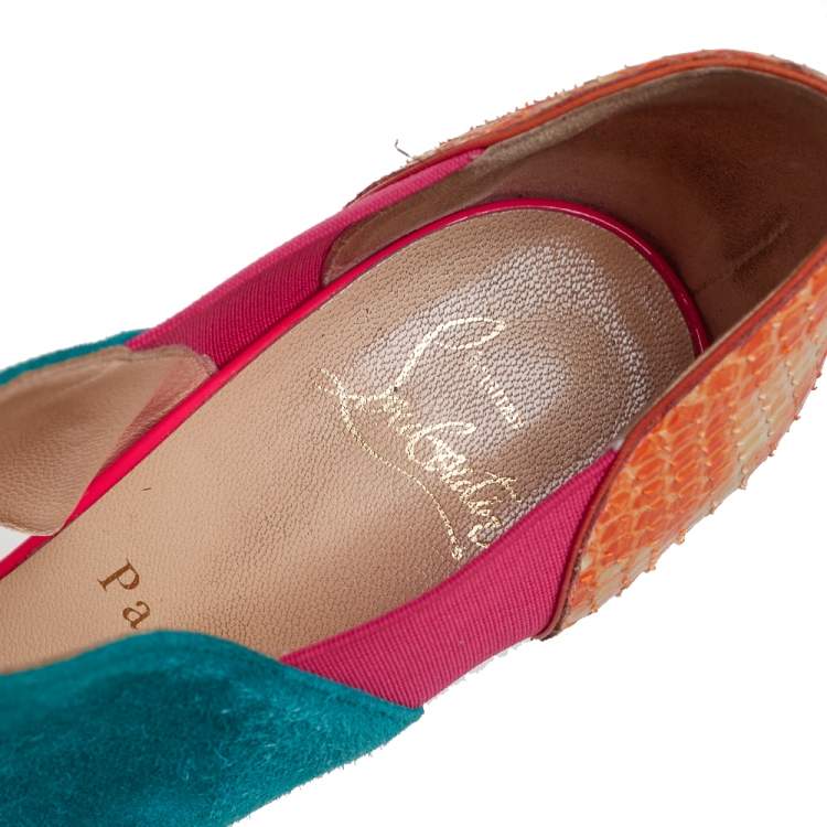 Pre Owned Christian Louboutin Multicolour Python Leather And Suede Pitou Pumps Size 37.5