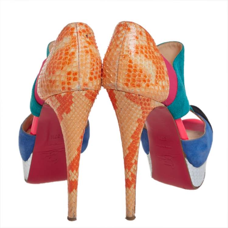 Pre Owned Christian Louboutin Multicolour Python Leather And Suede Pitou Pumps Size 37.5