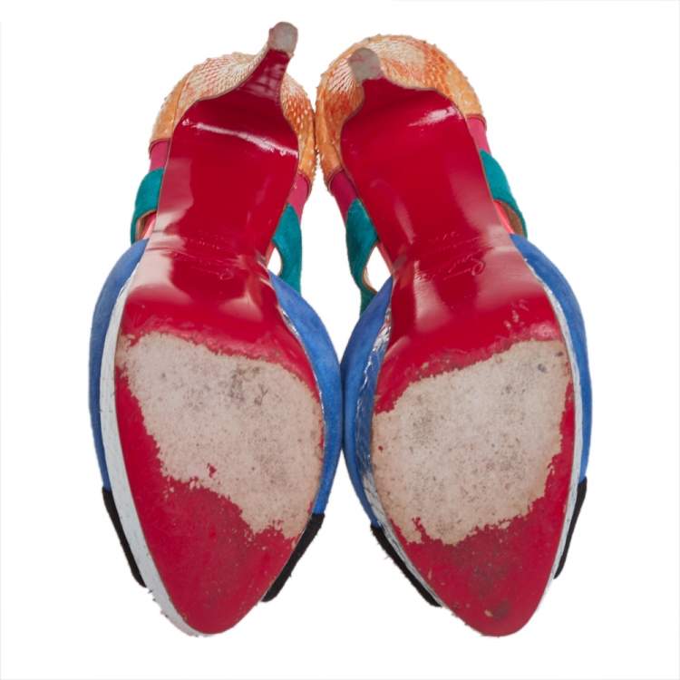 Pre Owned Christian Louboutin Multicolour Python Leather And Suede Pitou Pumps Size 37.5