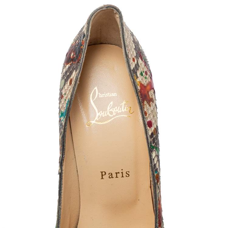 Pre Owned Christian Louboutin Multicolor Python Carnival Highness Peep Toe Platform Pumps Size 38.5