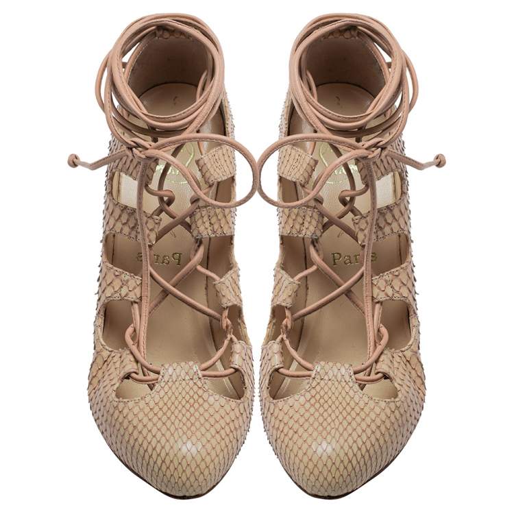 Pre Owned Christian Louboutin Beige Python Bloody Mary Pumps Size 39