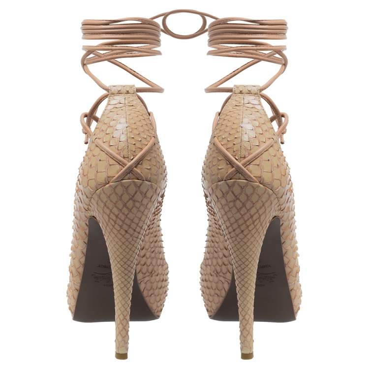 Pre Owned Christian Louboutin Beige Python Bloody Mary Pumps Size 39