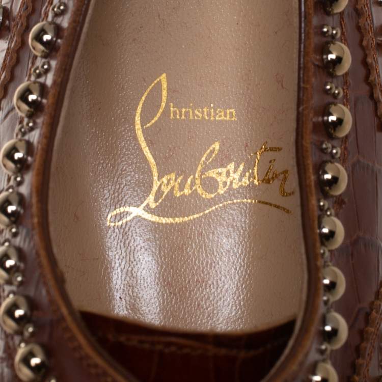 Pre Owned Christian Louboutin Brown Croc Embossed Leather Crapadonna Oxfords Size 37
