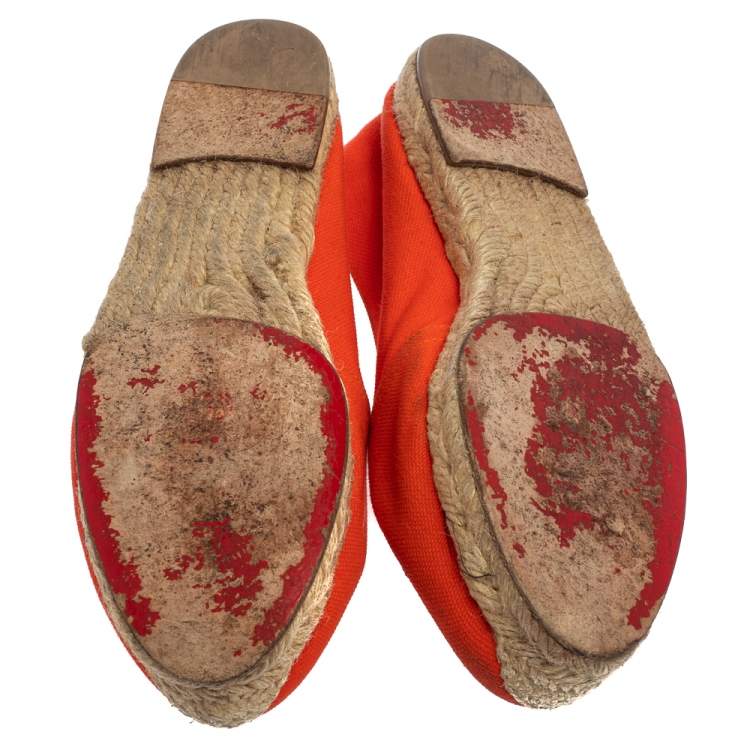 Pre Owned Christian Louboutin Orange Canvas Espadrille Flats Size 36
