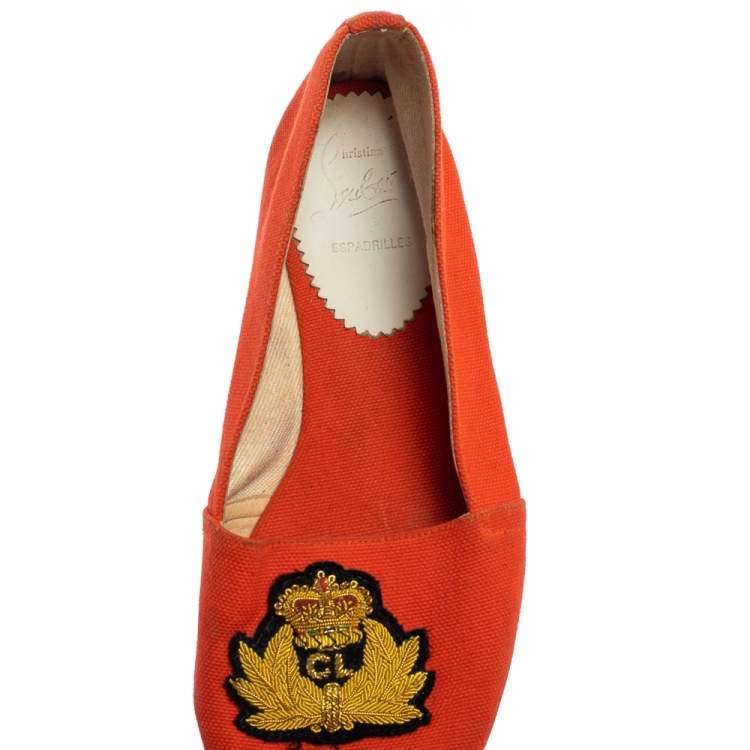 Pre Owned Christian Louboutin Orange Canvas Espadrille Flats Size 36