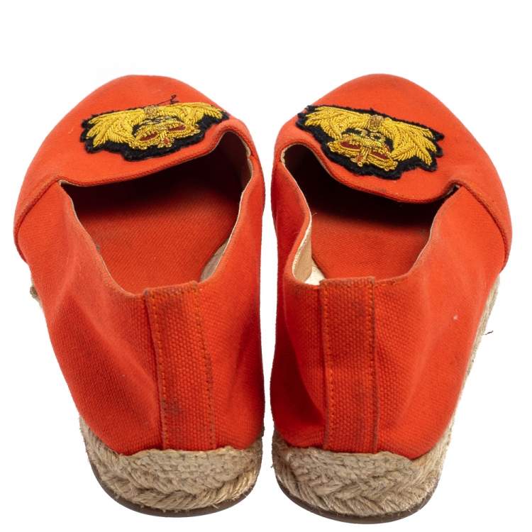 Pre Owned Christian Louboutin Orange Canvas Espadrille Flats Size 36