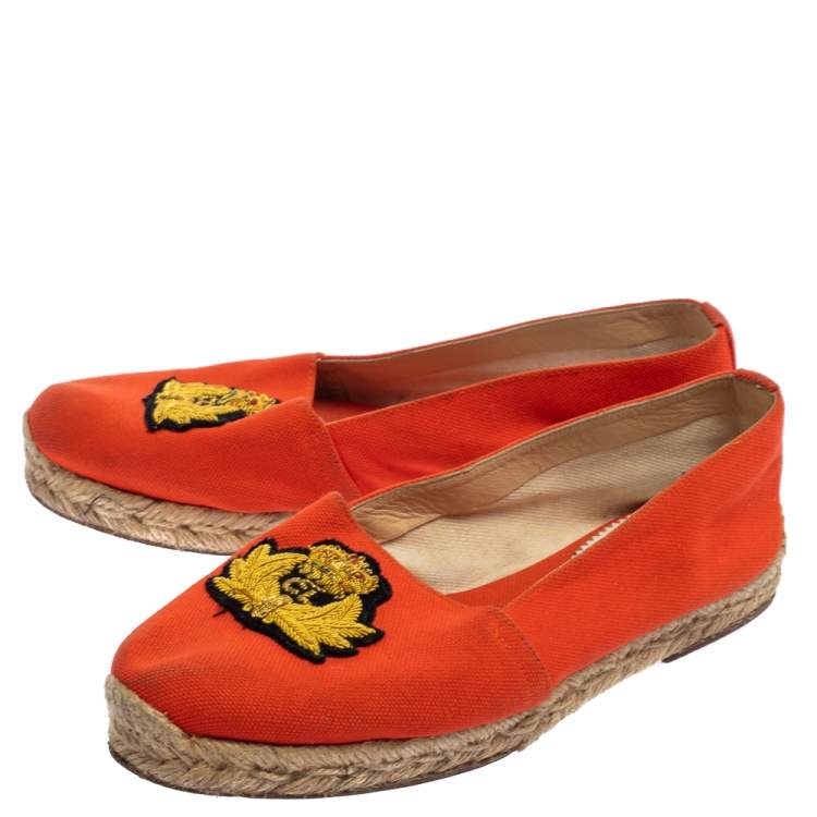 Pre Owned Christian Louboutin Orange Canvas Espadrille Flats Size 36