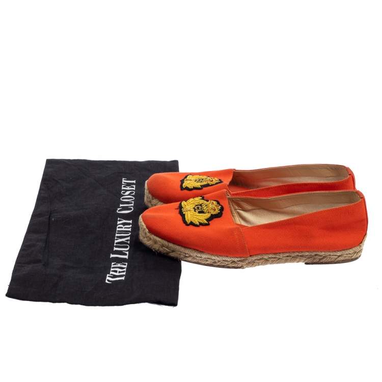 Pre Owned Christian Louboutin Orange Canvas Espadrille Flats Size 36