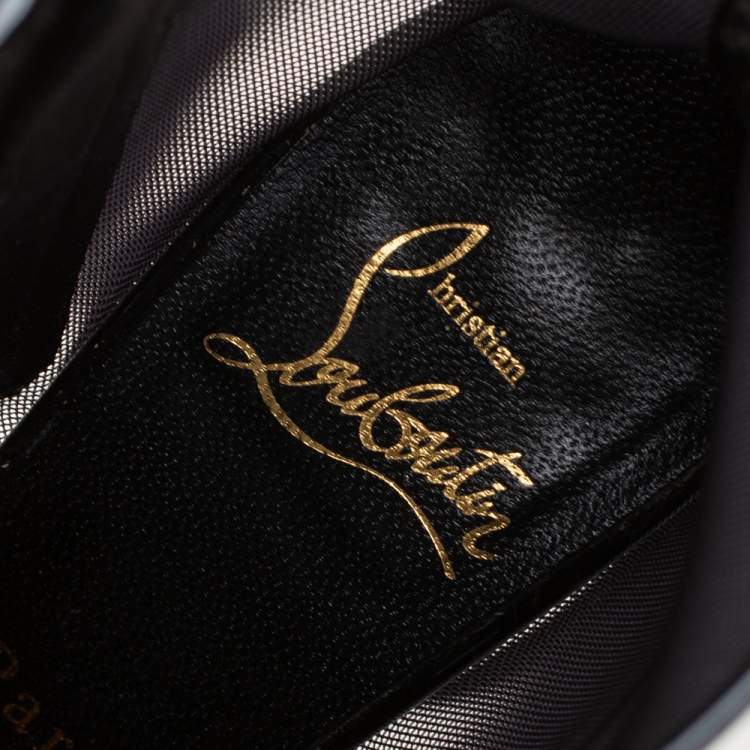 Pre Owned Christian Louboutin Black Mesh And Patent leather Checkypoint Ankle Boots Size 36.5