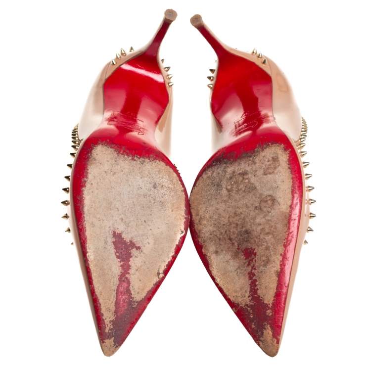 Pre Owned Christian Louboutin Beige Patent Leather Anjalina Pumps Size 37
