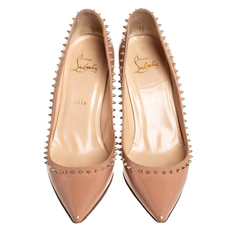 Pre Owned Christian Louboutin Beige Patent Leather Anjalina Pumps Size 37