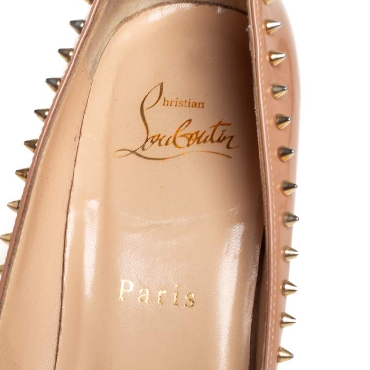 Pre Owned Christian Louboutin Beige Patent Leather Anjalina Pumps Size 37